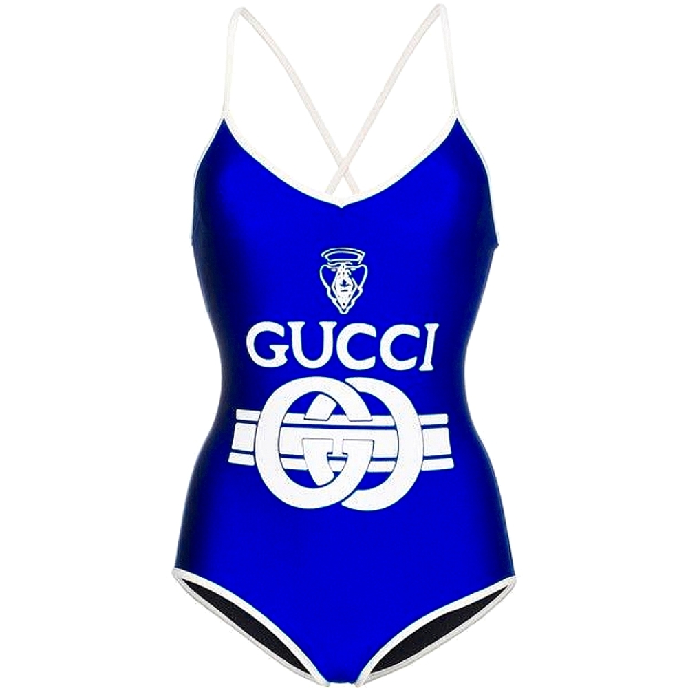 Gucci Blue and White Retro Logo Swimsuit size Small NWT